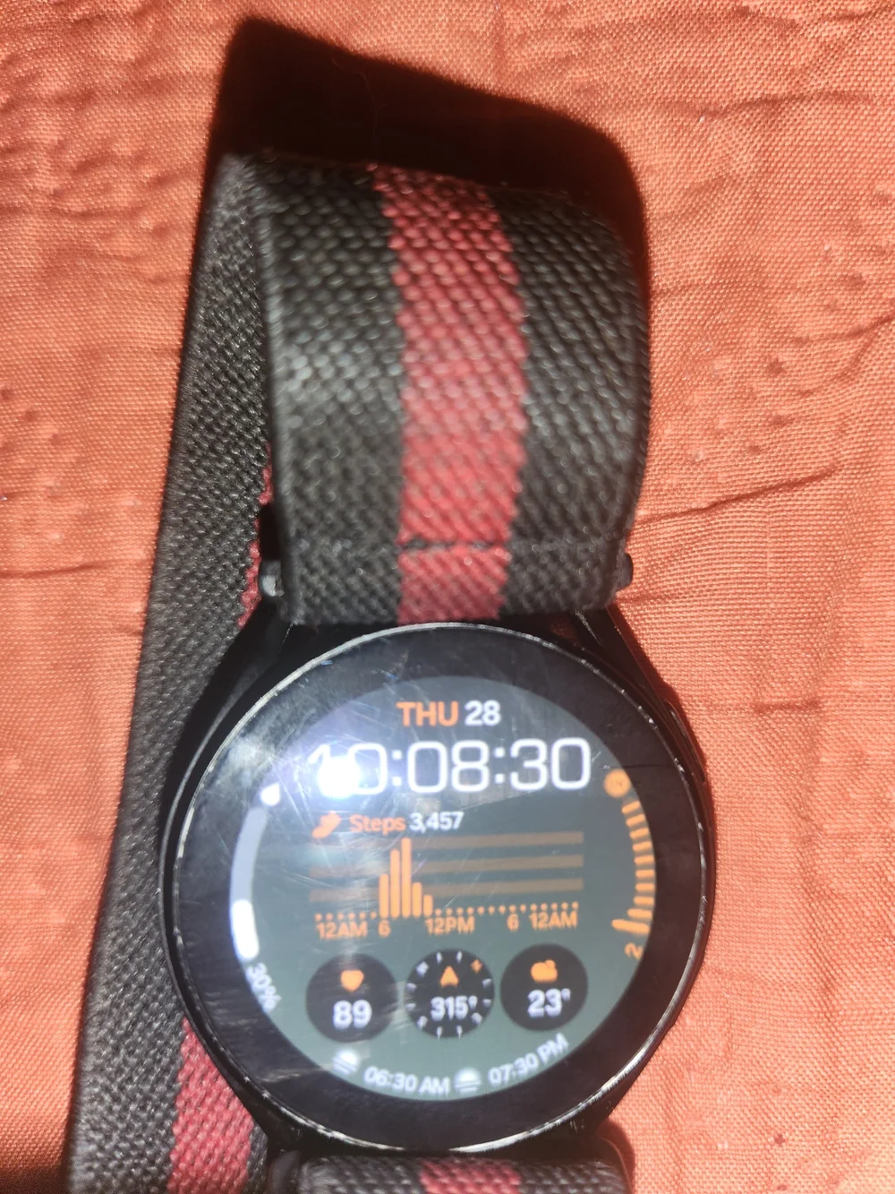 Samsung Galaxy Smartwatch 6 Classic with Black and Red Nylon Strap